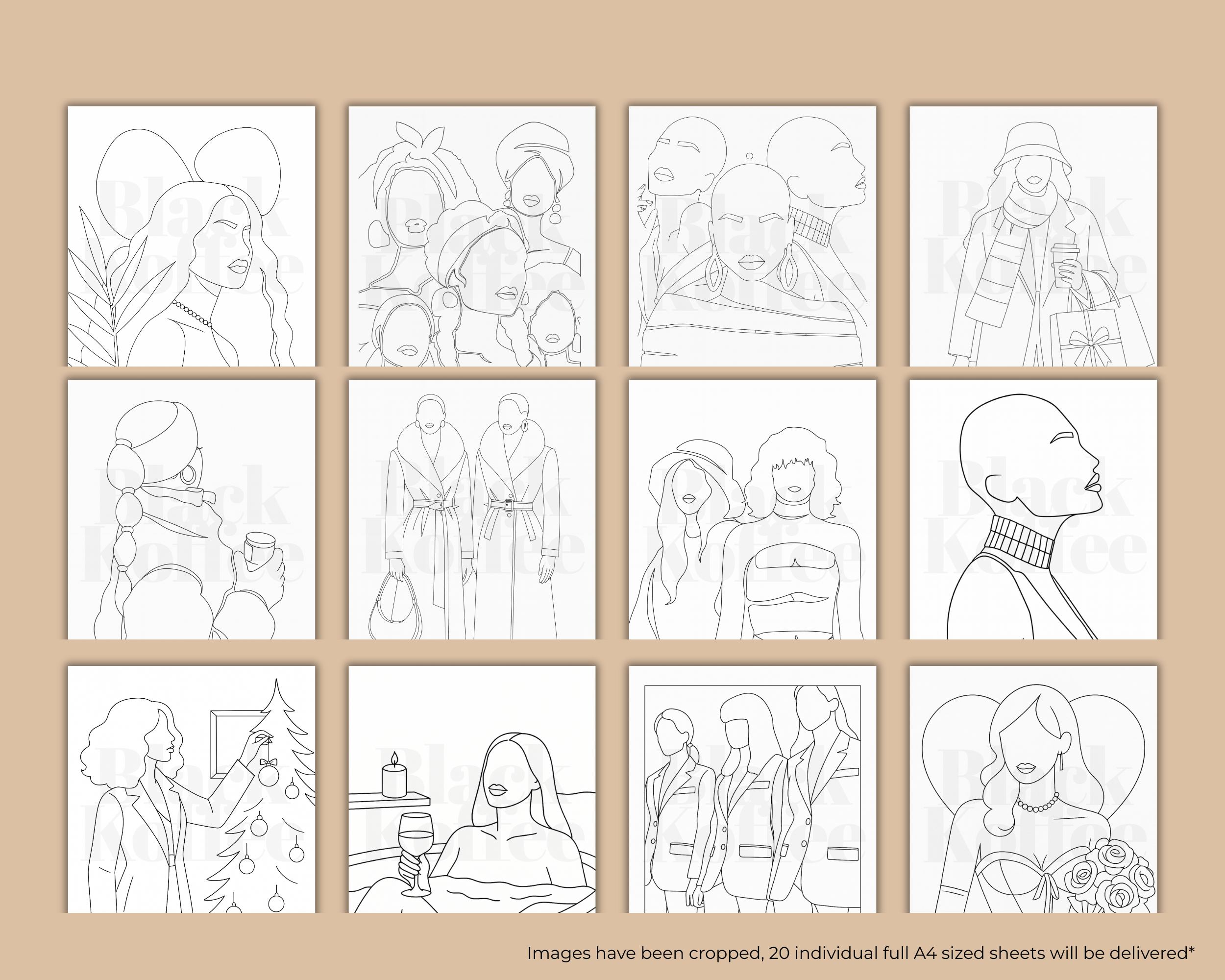 Black Koffee 20 Premium Colouring Sheets - Volume I