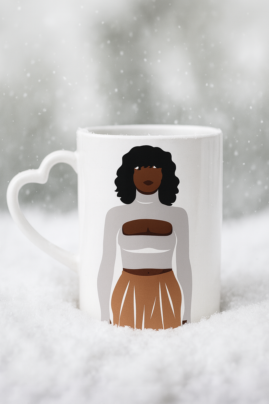 Winter Muse Heart Handle Mug – Black Koffee Minimal Woman