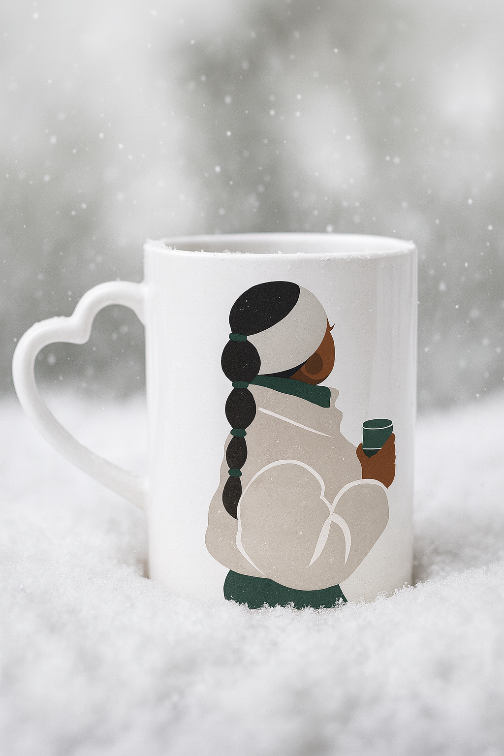 Snow Day Glow Heart Handle Mug – Black Koffee Winter Woman