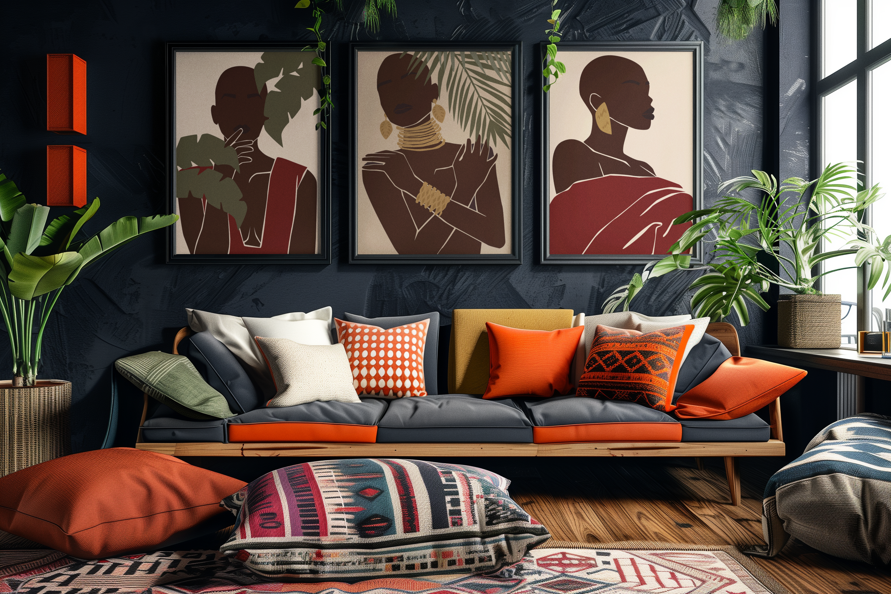 Woman Trio Wall Art Prints – Minimalist Brown & Gold Portrait Set of 3, Modern Boho Decor