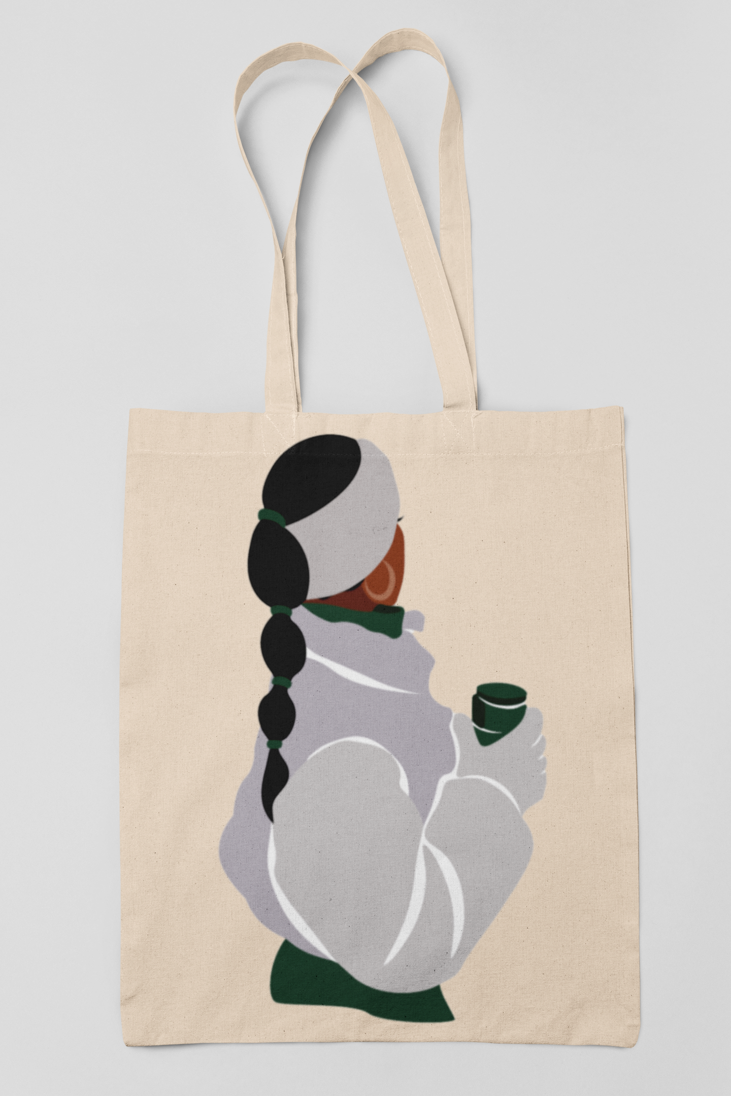 Snow Day Shopper Tote – Winter Girl with Hot Drink