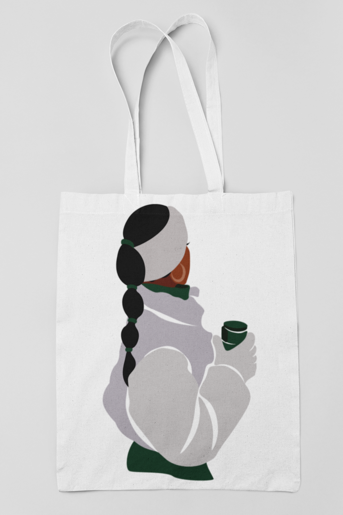 Snow Day Shopper Tote – Winter Girl with Hot Drink