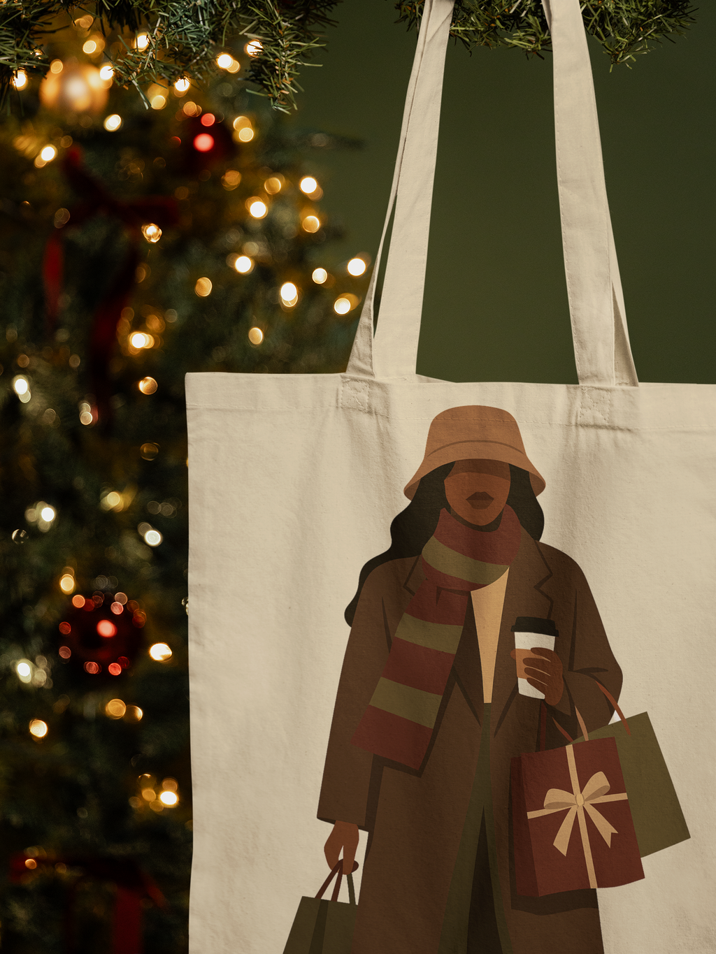 Festive City Shopper Tote Bag – Black Koffee Christmas Market Girl