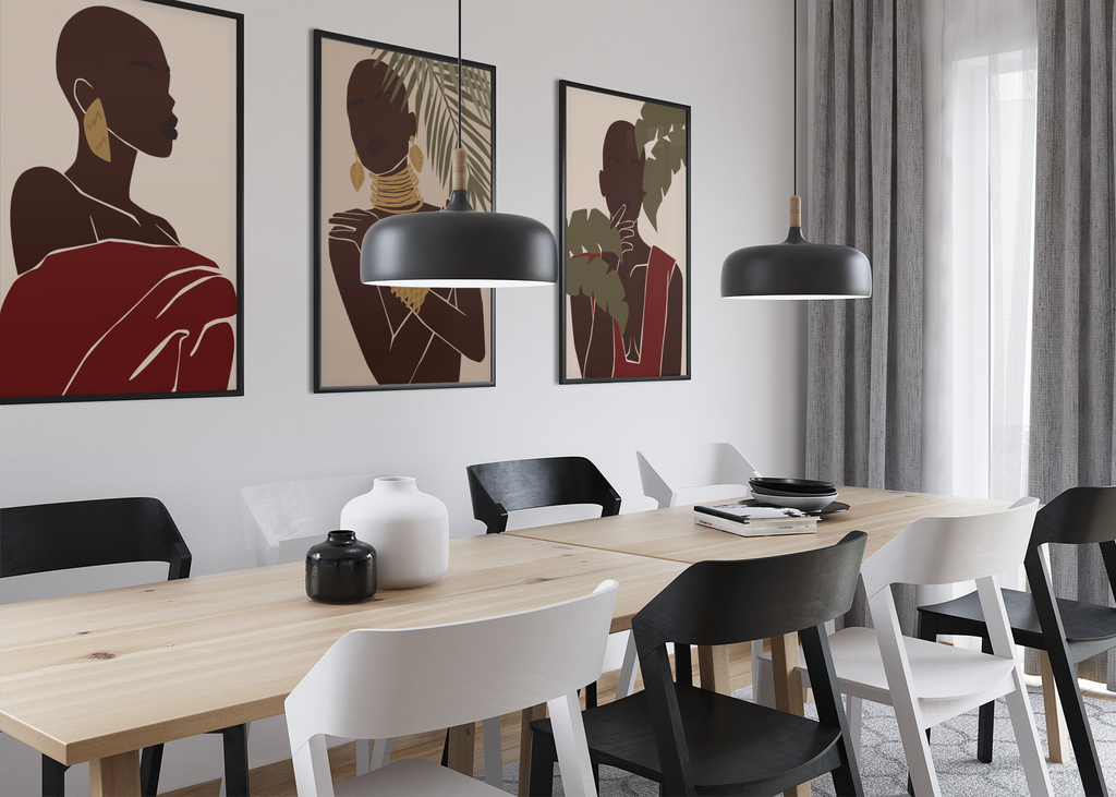 Woman Trio Wall Art Prints – Minimalist Brown & Gold Portrait Set of 3, Modern Boho Decor