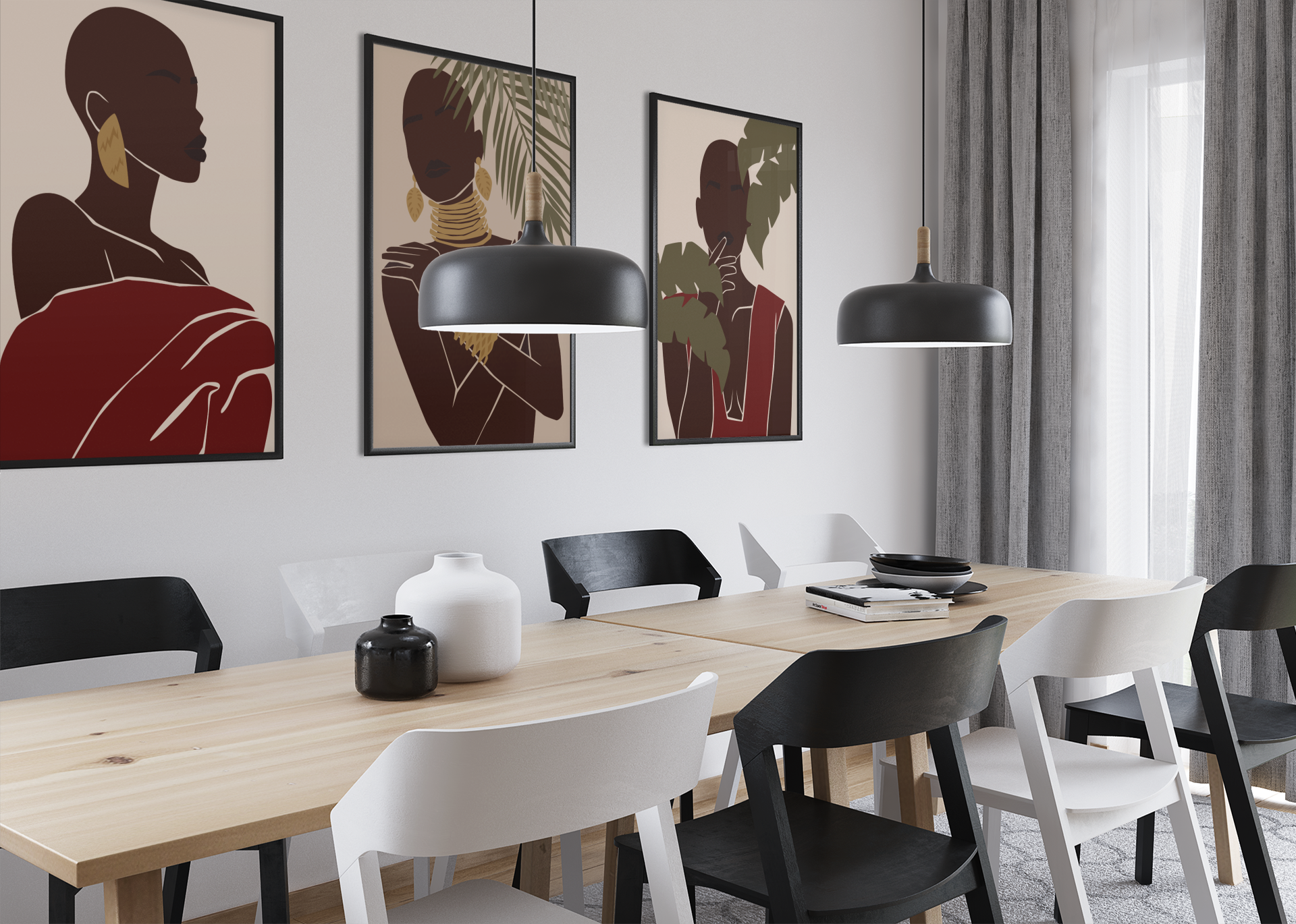 Woman Trio Wall Art Prints – Minimalist Brown & Gold Portrait Set of 3, Modern Boho Decor